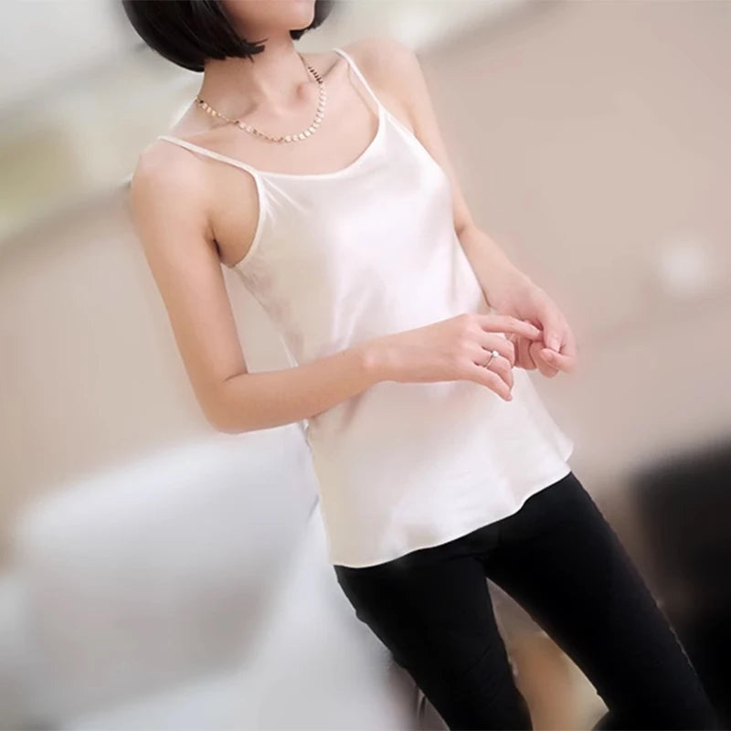 Women's 100% Mulberry Silk 16 momme Spaghetti Strap Camisole Tank Top Vest Sleepwear M-4XL YM002