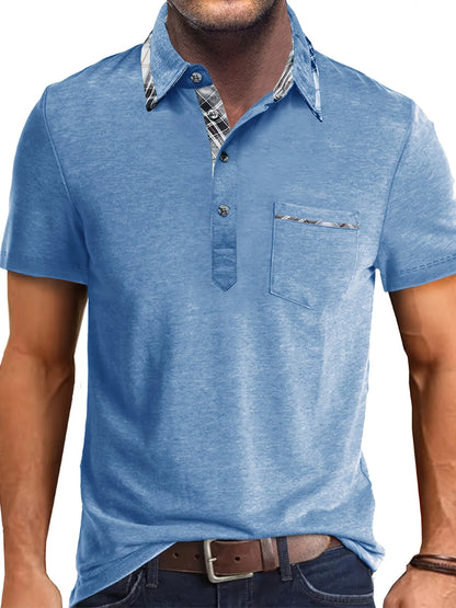 1XL-6XL Summer Plus Size Men's Short-Sleeve Polo Shirt Casual Solid Color Collared Pullover Henley Shirt with Pockets