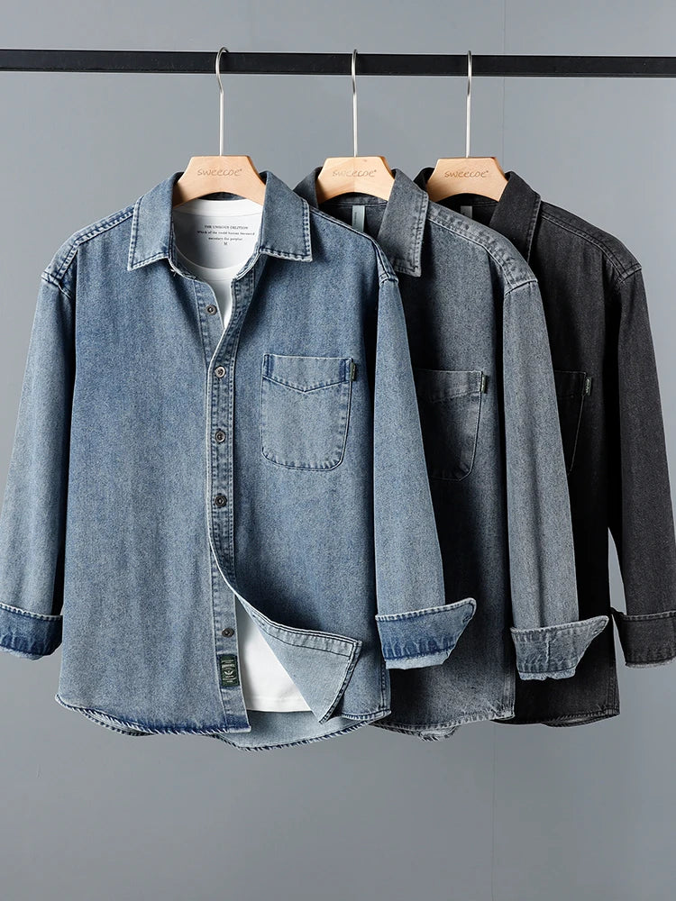 Autumn and Winter New American Tooling Long-sleeved Shirt, High-end Loose and Versatile Denim Shirt, Jacket Jacket Men