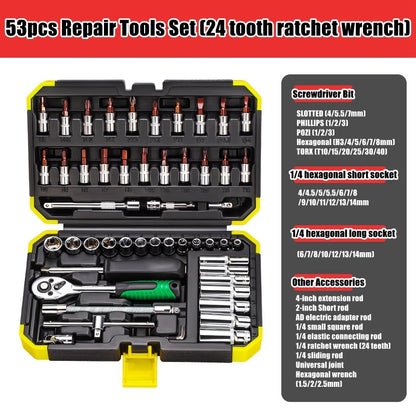 Advanced Car Repair Kit , Ratchet Wrench Set with Sockets Screwdriver Bits, Professional Tool Set, Car Maintenance Essentials