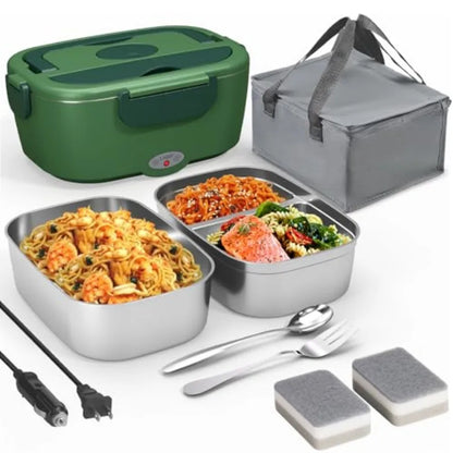 Portable Electric Heated Lunch Warmer Box for Work Stainless Steel Bento Box Adult Plug In Food Heater for Car 12V 24V 110V Sel