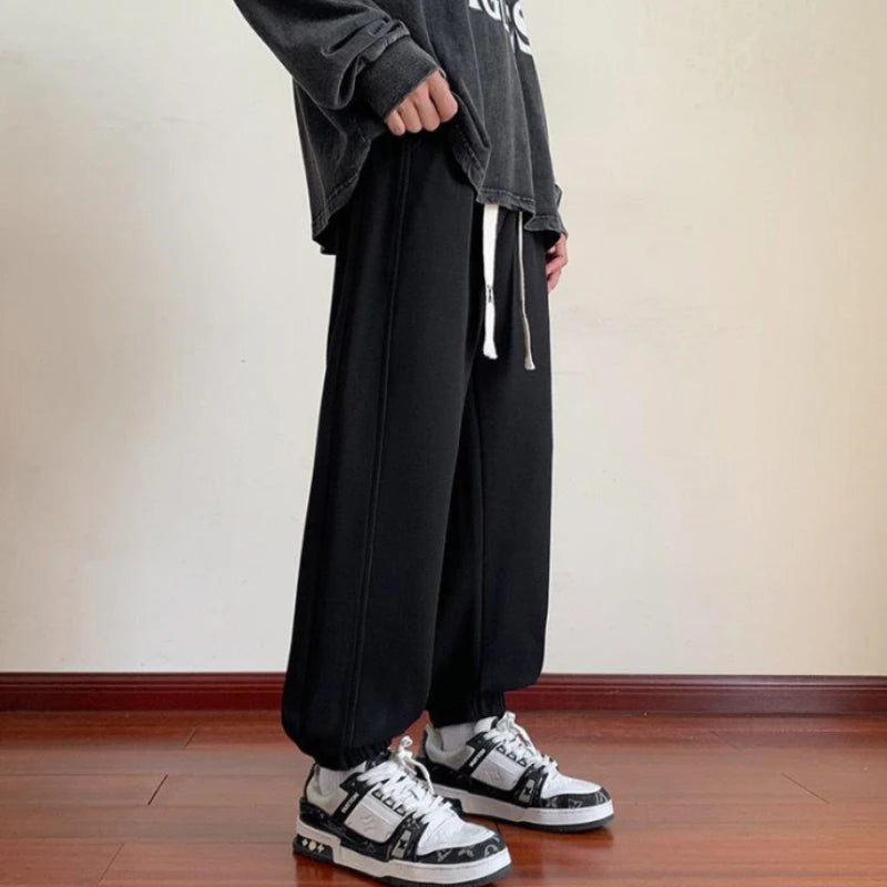 Trendy Men's Sports Joggers Thick Lined Casual Trousers Loose Fit Elastic Ankle Cuffs for Cool Weather Outfits