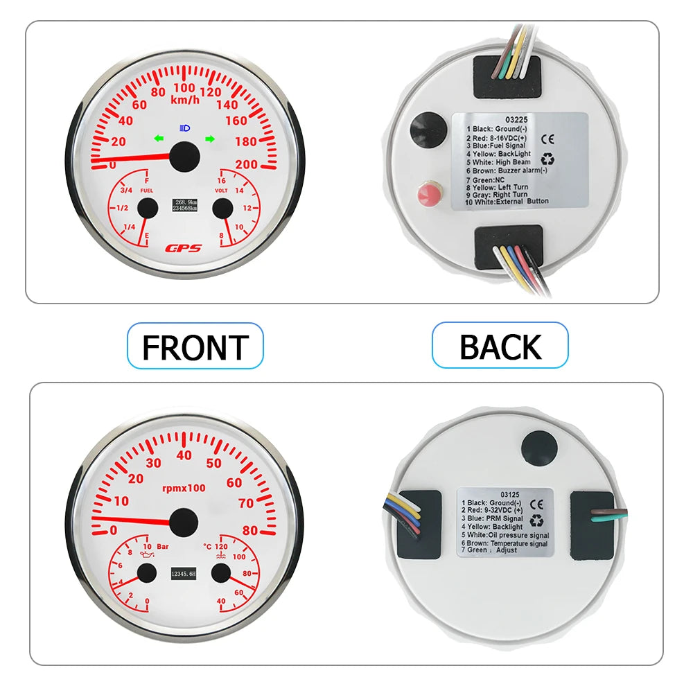 ELING 110mm Car 3in1 Multifunctional GPS Speedometer 120K 200K with Tachometer with Oil Pressure Water Temp Fuel Level Voltmeter