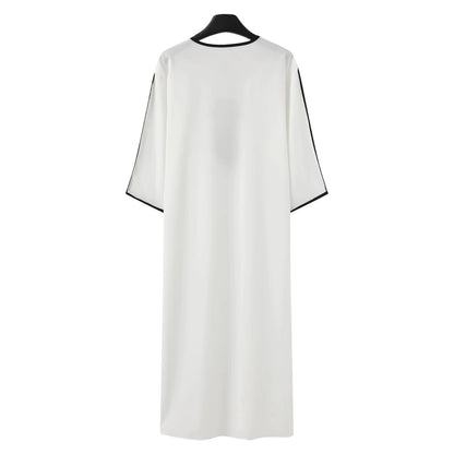 Moroccan style Muslim men's long robe white elegant exquisite embroidery men's long robe casual simple robe