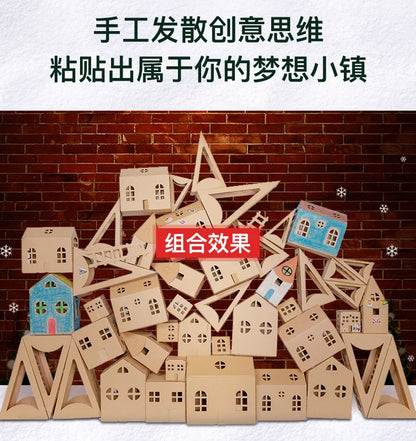 3D Paper Craft Toy Cardboard House Coloring Playhouse Assembly Kit Miniature Building Block Kid Handicraft Construction Material