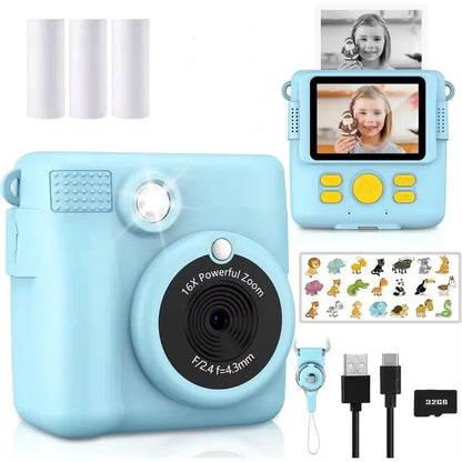 1080P Kids Camera Instant Print Portable Kids Camera with  32GB Card3 and Rolls Photo Paper , Perfect Gift for Toddlers