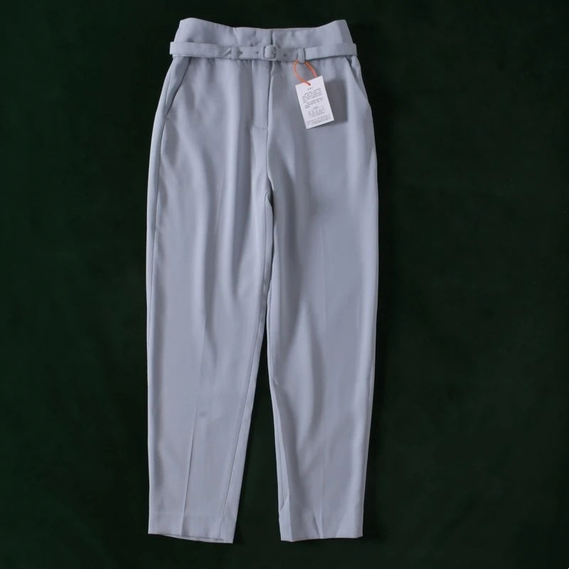 High Waist Belted Slim Fit Trousers Vintage Simple Sle Casual Pants for Women Spring Summer Autumn High Faion Goods