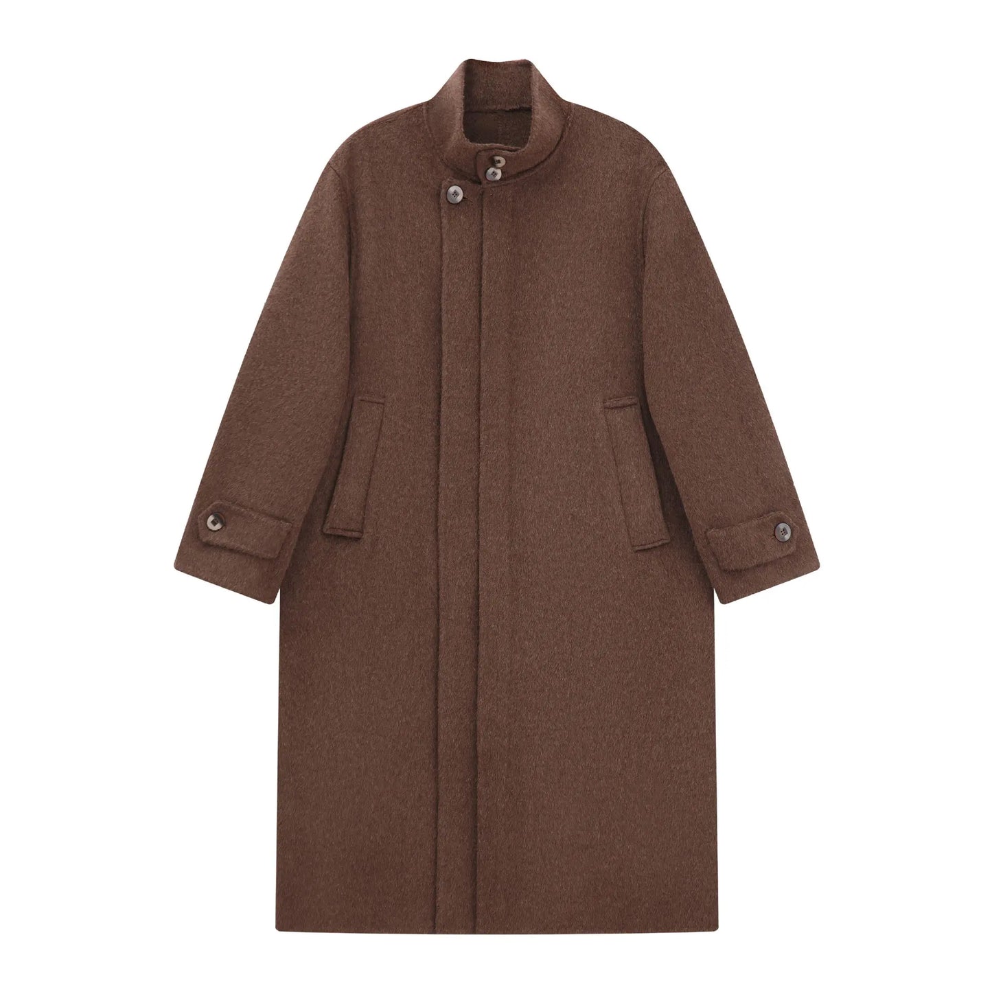 Men 100% Wool Light Autumn Winter Woolen Coat Long Collar Trench Coat