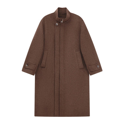 Men 100% Wool Light Autumn Winter Woolen Coat Long Collar Trench Coat