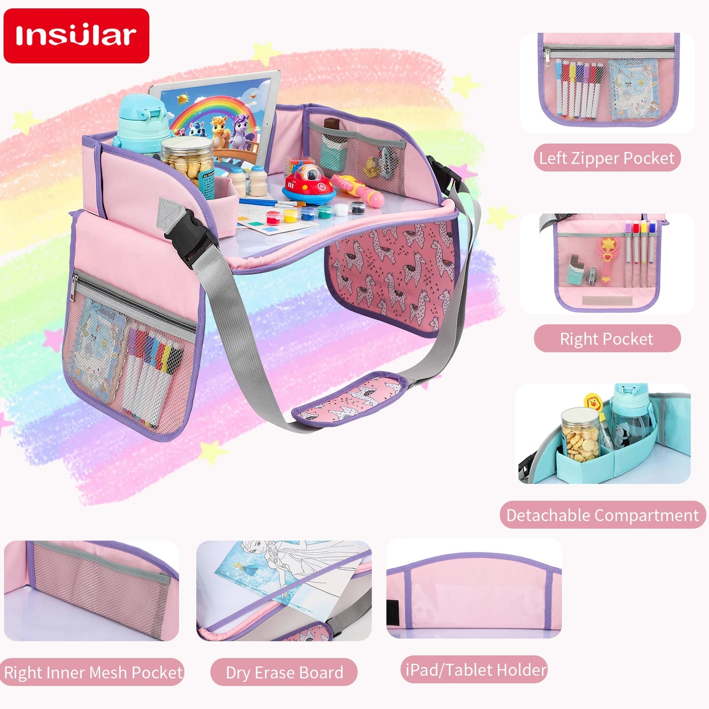 Child Go Out Small Drawing Board Kids Travel Tray for Car Seat Children's Car Portable Drawing Board Foldable Whiteboard 4-6Y