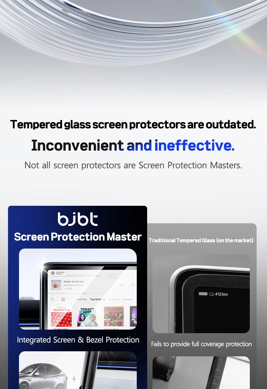 2-in-1 BJBT Tempered Glass Screen Protector for Tesla Model 3 Y Juniper Accessories 2025 2026 Case With Protective Frame