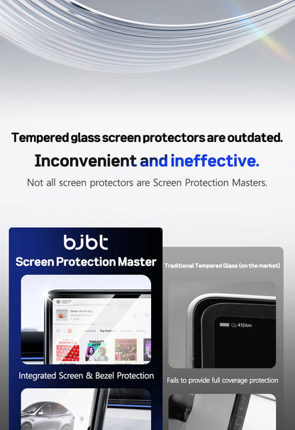 2-in-1 BJBT Tempered Glass Screen Protector for Tesla Model 3 Y Juniper Accessories 2025 2026 Case With Protective Frame