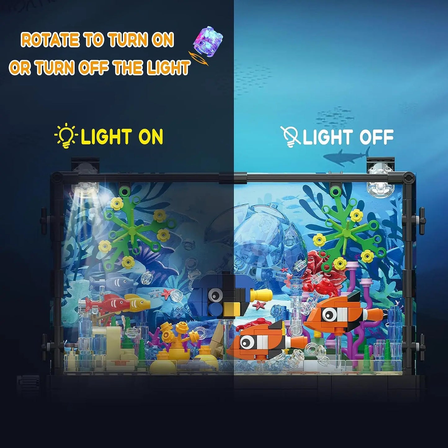 MOC Ocean Fish Tank Aquarium Building Block Set with Turtle - DIY Toy Brick for Kids Creative Playset Home Decor Birthday Gift
