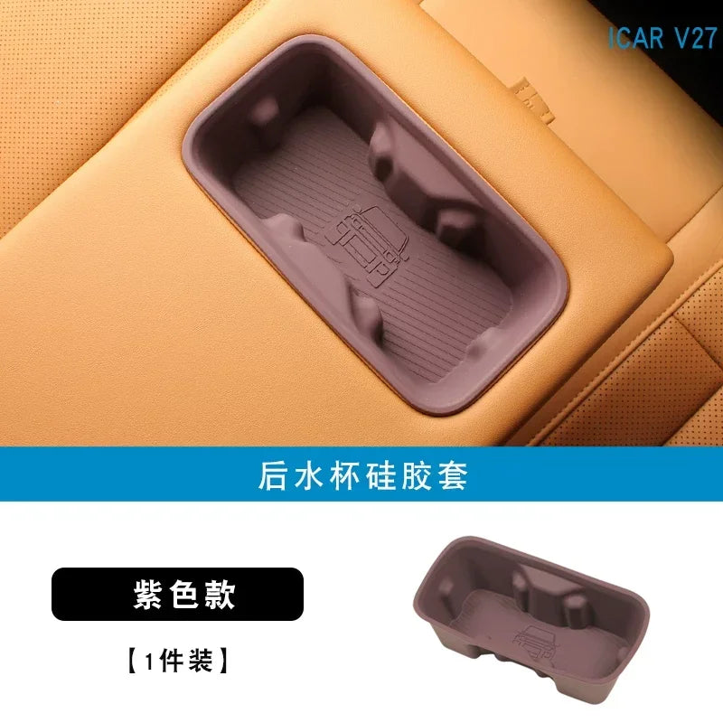 For Chery ICAR V27 2026 Silicone Cup Holder Mat Wireless Charging Anti Slip Pad Tailgate Storage Box Interior Accessories Kit