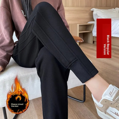 Women's Fleece Lined Harlan Pants Casual Loose Trousers Autumn Winter High Waist Long Pants Commute Style Korean Fashion