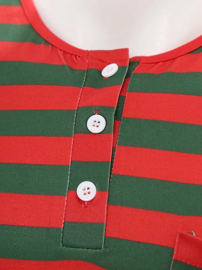 Mens Striped Long Sleeve Nightshirts Sleepwear Round Neck Loose Pajamas Robe Sleepshirt with Night Cap Christmas Loungewear