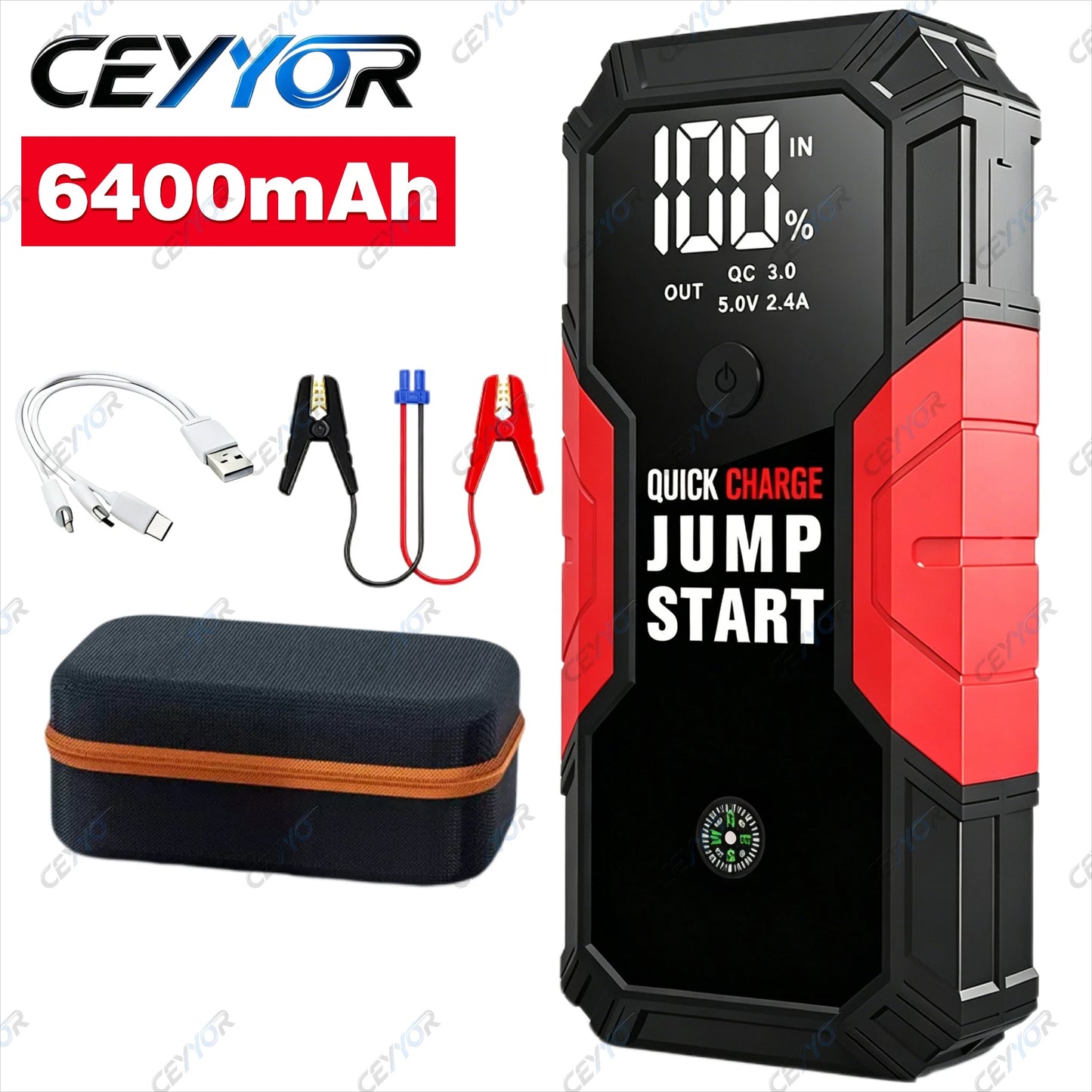 CEYYOR New 12V Jump Starter Car Battery Starting Device,Professional Booster Jump Starter for 8.0L Petrol 7.0L Diesel Car 점프스타터