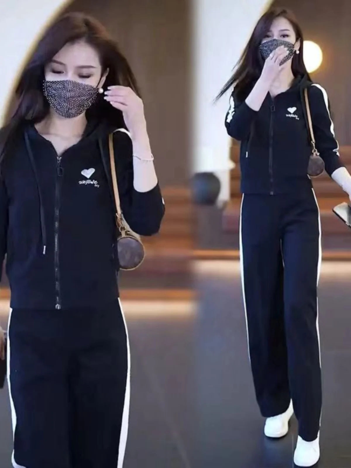 Fashionable Casual Sportswear Set 2026 New Style Slimming Wide Leg Pants Autumn Trendy Two Piece Suit Polyester Fabric