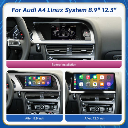 CN Road Top 8.9 12.3'' Touch Screen Multimedia Player Andriod Auto Link For Audi A4 S4 B8 2009-2015 GPS Carplay Display Car Play
