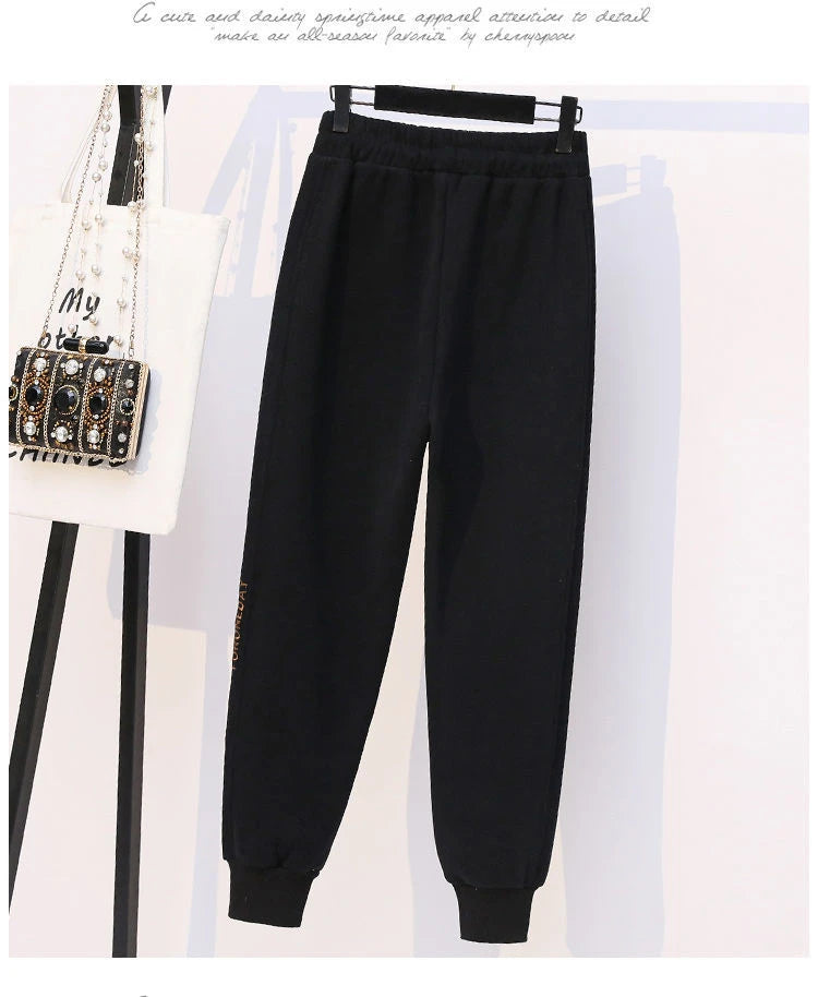 Thickened Fleece Cotton Harlan Pants Women's Casual Sports Sweatpants High Waist Elastic Bottom Leisure Trousers for All Seasons