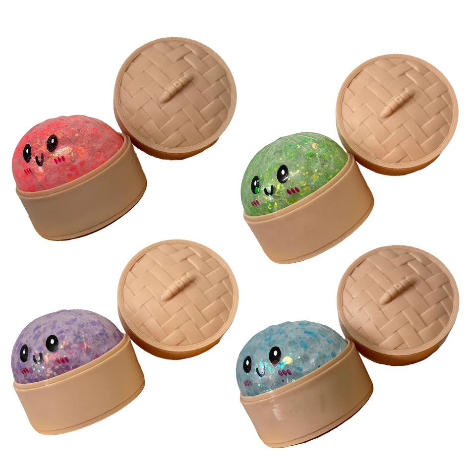 5.5cm Hot Glitter Dumpling Squishy with Box Dumplings Sensory Squeeze Toy for Stress Relief Fans Birthday Day Gifts