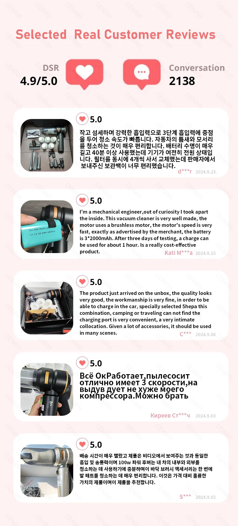 CENRR Car Vacuum Cleaner 998000PA Handheld Wireless Powerful Portable Vacuum Cleaner Home Appliance Cleaning Machine Car Cleaner