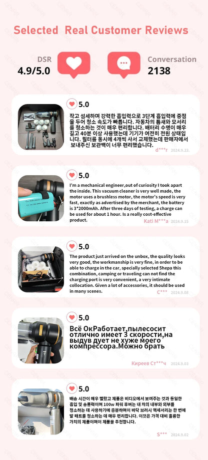 CENRR Car Vacuum Cleaner 998000PA Handheld Wireless Powerful Portable Vacuum Cleaner Home Appliance Cleaning Machine Car Cleaner