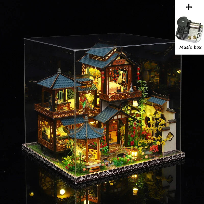Diy Wooden Chinese Ancient Villa Miniature Building Kits Doll Houses With Furniture Casa Dollhouses For Friends Birthday Gifts