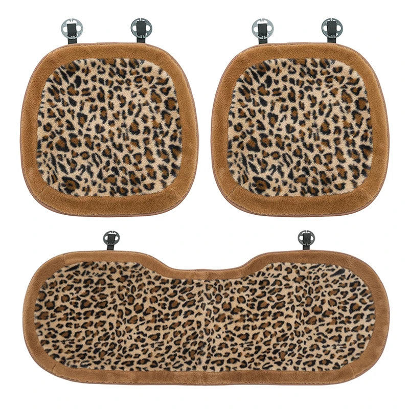 Fashion Leopard Print Car Seat Cover Soft Plush Leopard Steering Wheel Cover Winter Women Auto Interior Accessories Seat Pad