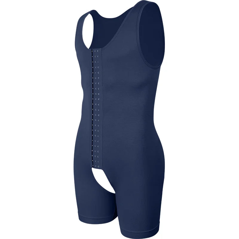 Mens Slimming Full Body Shaper Hook Closure Compression Tummy Control Shapewear Open Crotch High Stretch Corset Tight Shaping