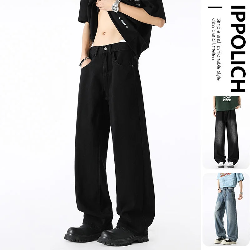 Men's Fashion Jeans Classic America Jeans Y2K Casual Baggy Jeans Straight Leg Retro Wide-legged Jeans Loose Suit Pants Trousers