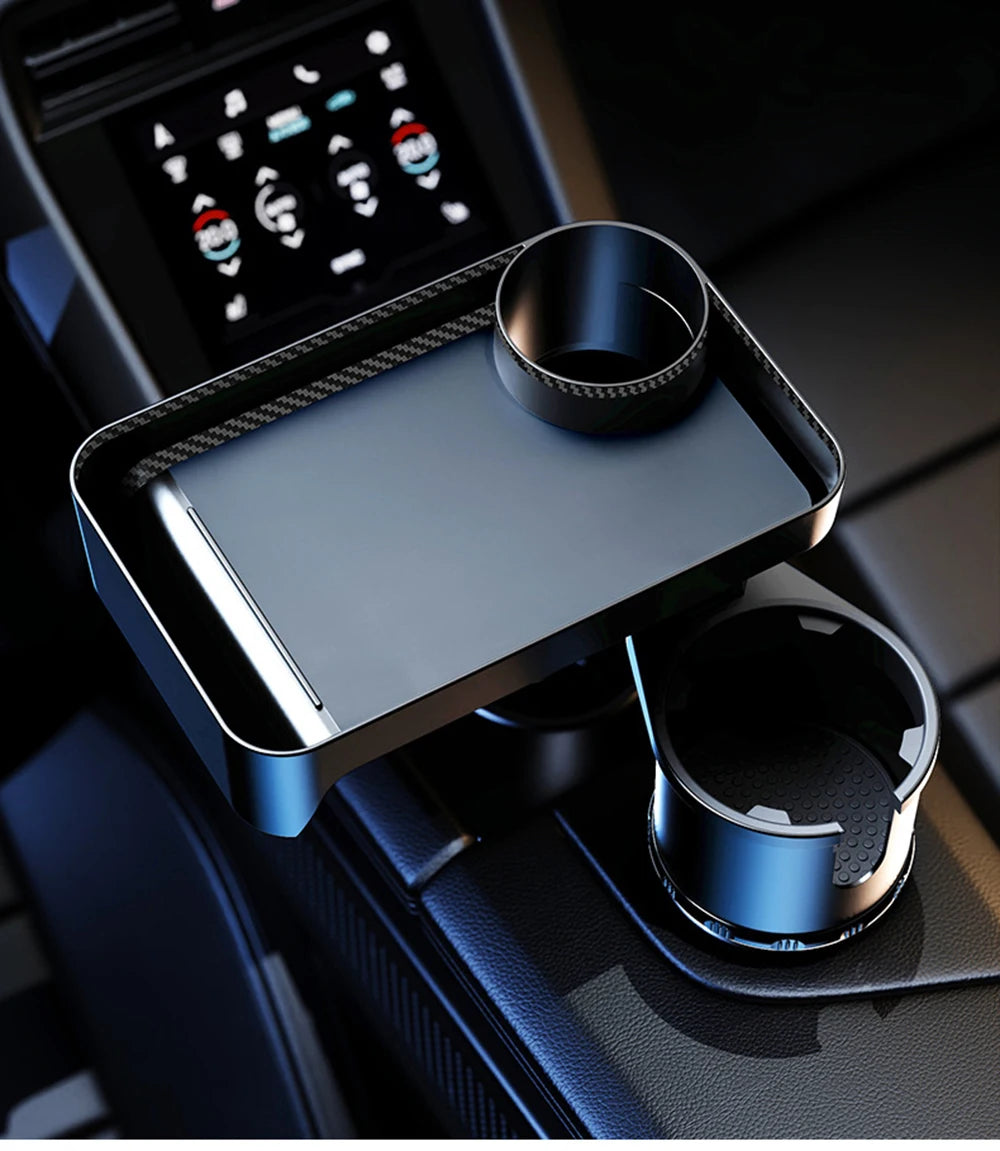 Car Cup Holder Expander Multi-Function Drink Holder with Food Table 360-Degree Adjustable Base Tray for Snack