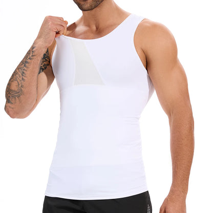 Sleeveless Compression Tops Men's Abdominal Control Shaping Vest High Elastic Cool Fabric Fitness Breathable Clothes Round Neck