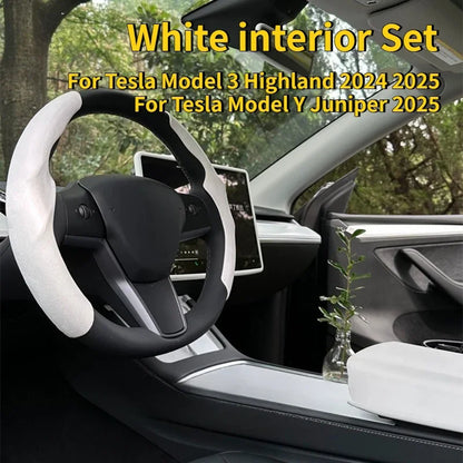 For Tesla Model Y Juniper 2025 White Interior Accessories Center Control Armrest Box Organizer Storage Box Cup Holder New Model3