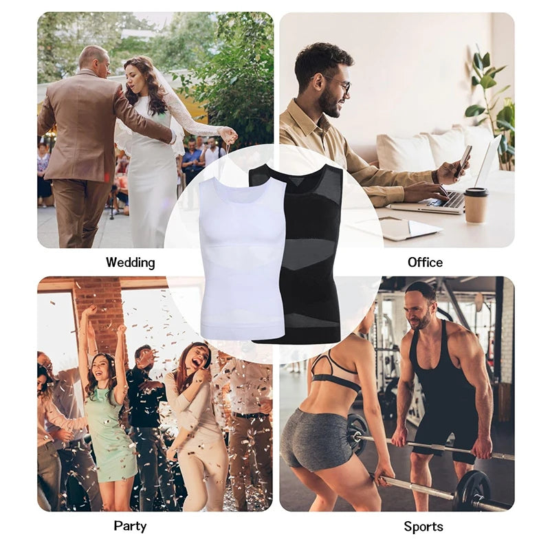 Men Body Toning Vest Slimming Body Shaper Corrective Posture Belly Control Compression Shirt Modeling Underwear Corset