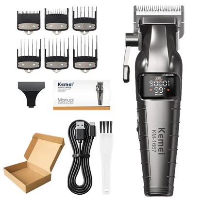 Kemei KM-1667 Trimmer Professional 10W 9000RPM Motor Rechargeable Hair Clippers DLC blades LED Display Trimmer Man