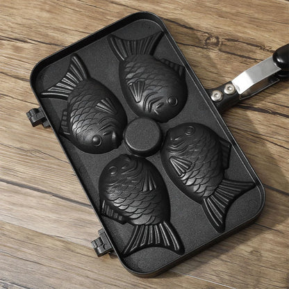 Four Fish Shaped Fry Pan Waffle Molds Aluminum Alloy Taiyaki Cooking Bakeware Waffle Baking  Breakfast Machine Waffle Maker