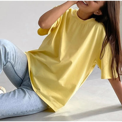Simple White Oversize T-shirts For Women Cotton Summer Green T Shirts Women Short Sleeve Loose Blue T Shirt Women Yellow Top Tee