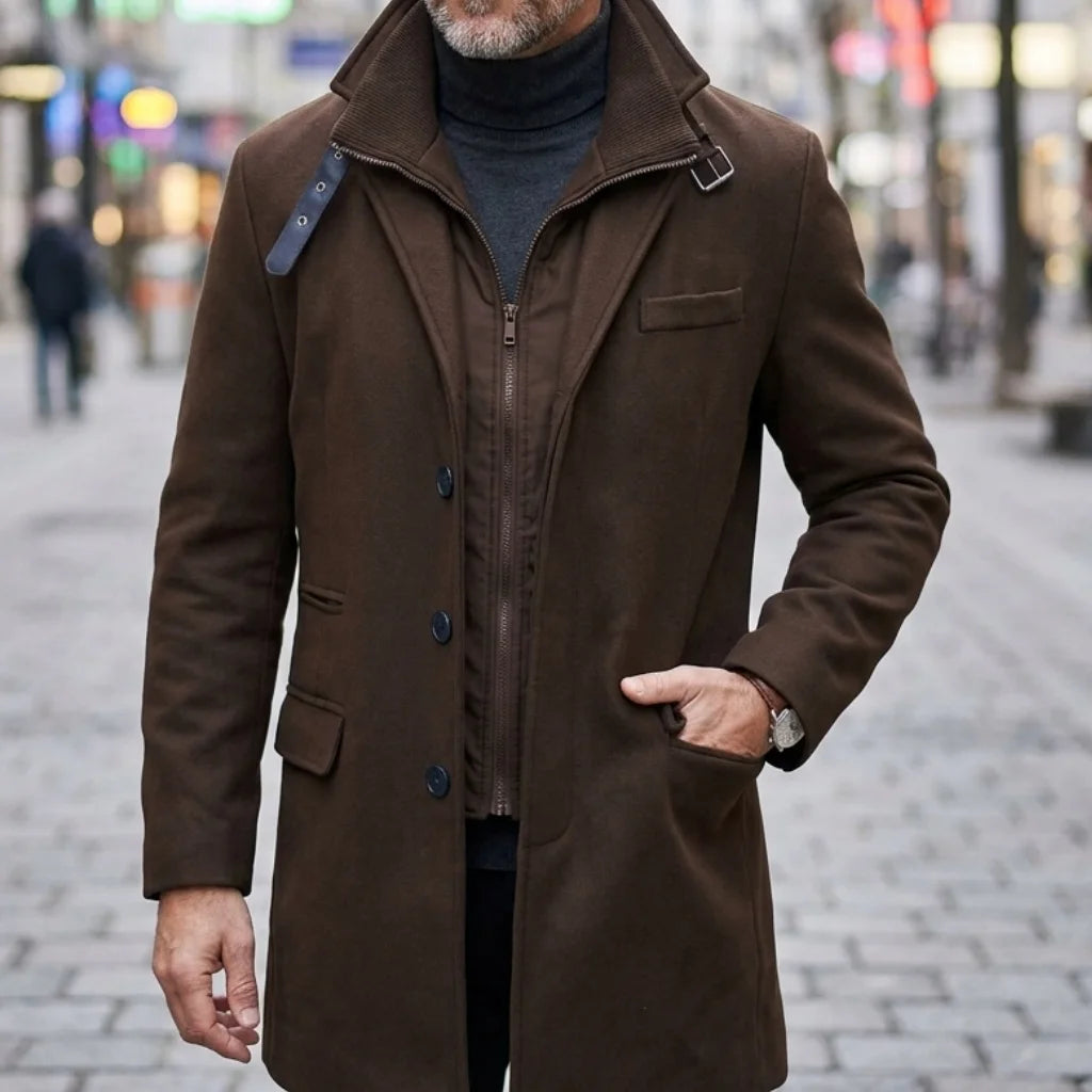 Winter Men's Double-layered Parka Long Warm Jacket with Belt Casual Coats Trench Coat Streetwear Men's Clothing Zipper Coats Man