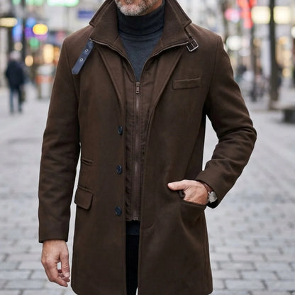 Winter Men's Double-layered Parka Long Warm Jacket with Belt Casual Coats Trench Coat Streetwear Men's Clothing Zipper Coats Man
