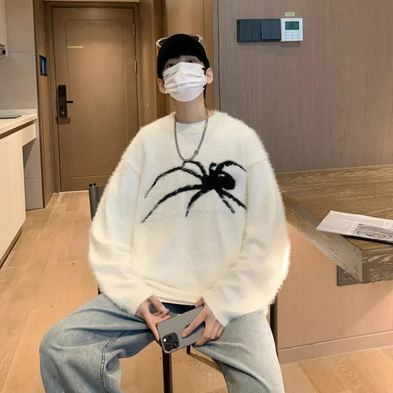 Harajuku High Street Mohair Spider Sweater Men Women Fashion Casual Loose Senior Sense Niche Design Couple Mink Cashmere Sweater