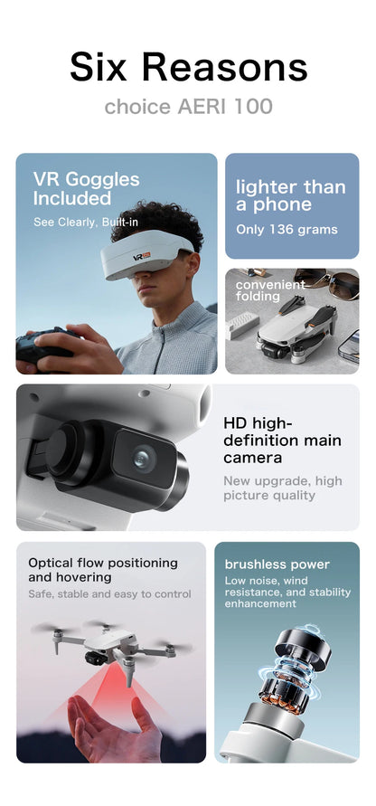 NEW Aeri100 VR Drone 1:1 Scale Aerodynamic Design 8K 1080P HD Camera Remote Control Brushless 360° Obstacle Avoidance Flying Toy