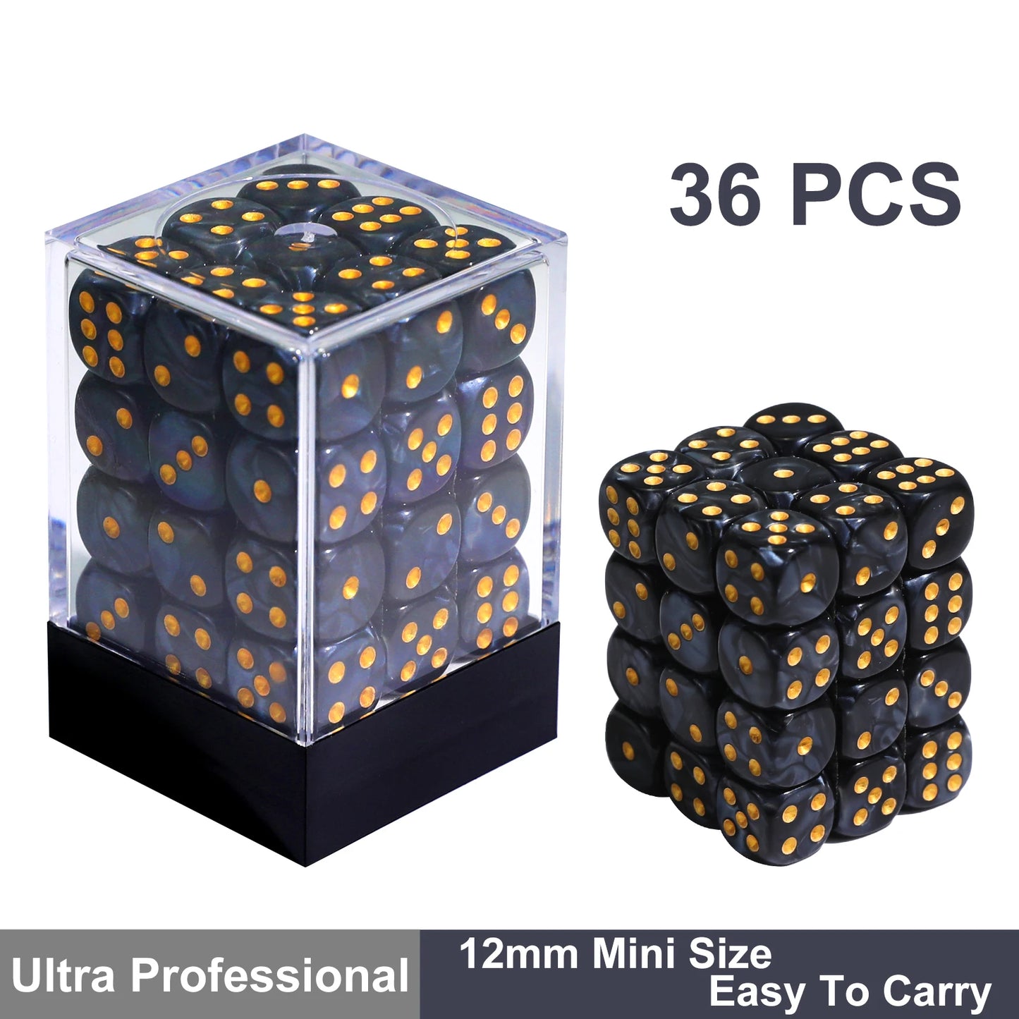 36Pcs 12mm D6 Double Color Glitter Dice for RPG Board Games Tabletop DND Accessories Family Board Games Gift with Storage Box