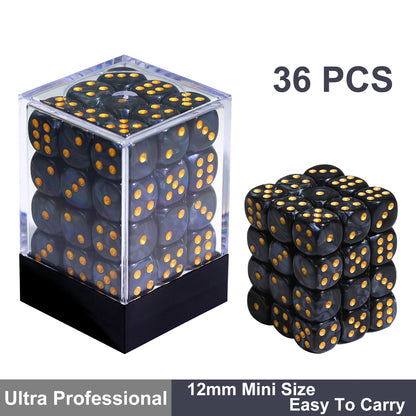 36Pcs 12mm D6 Double Color Glitter Dice for RPG Board Games Tabletop DND Accessories Family Board Games Gift with Storage Box