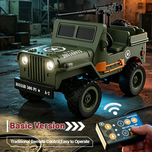 JJRC 1:64 RC Car 1941 JEEP WILLYS 2.4G 4WD RTR Crawler Climbing Scale Military Truck Off-Road Vehicle Toy Gift for Children.