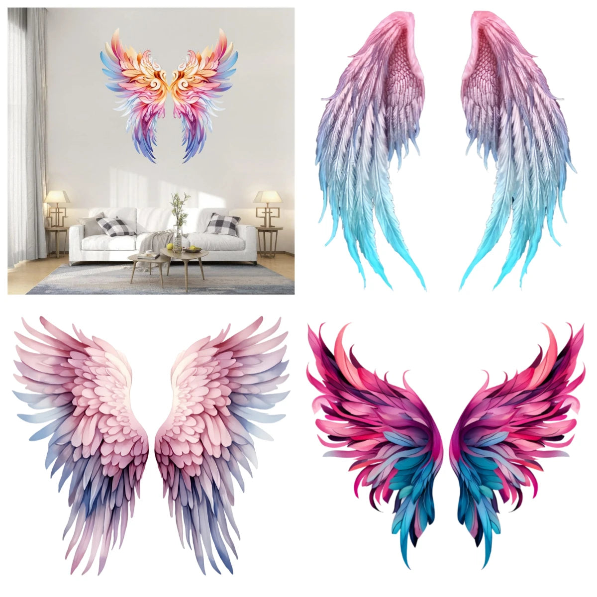 Dreamy Colorful Angel Wings Sticker - HD Self - Adhesive Decal for Living Room, Bedroom Walls, Computer Desks, Cars & Luggage