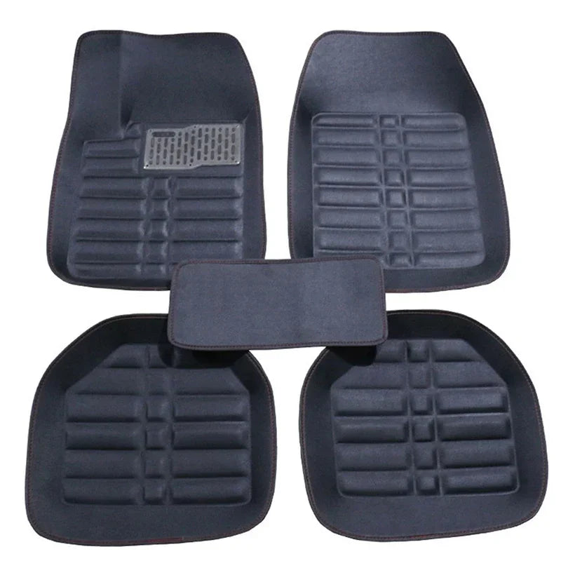 Universal PU Leather Car Floor Mats - 5-Piece Full Set Anti-Slip Vehicle Foot Rugs All-Weather Protection Fits Duster Tool Amagi