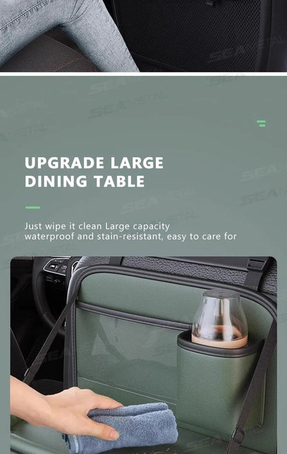 SEAMETAL Car Backseat Table Storage Bag Folding Table Trash Can Pu Leather Multi-functional Hanging Storage Bags Seat Back Tray