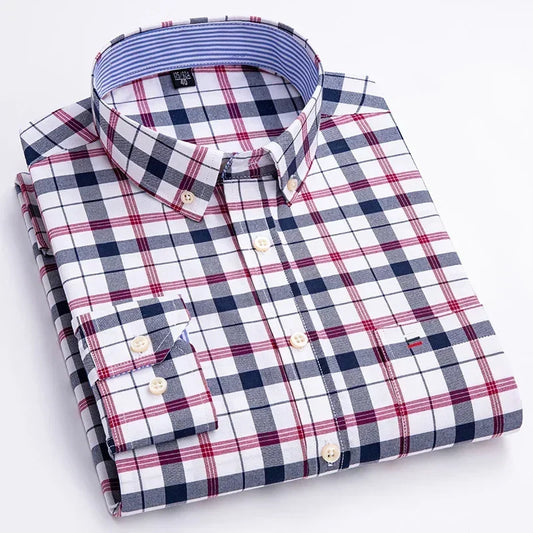 New In Shirt Plus Size 7XL 100% Cotton Oxford Long-Sleeve Shirts for Man Slim Fit Formal Plain Shirt Plaid Office Elegant Clothe