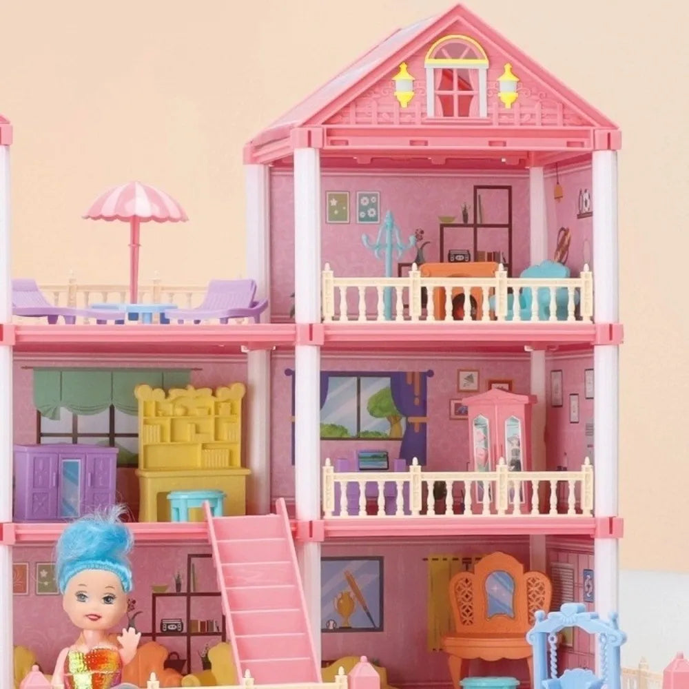 Creative 3D Doll House Set Miniature Furniture Toy Gift Role Play Toys with LED Lighting Villa House Girl